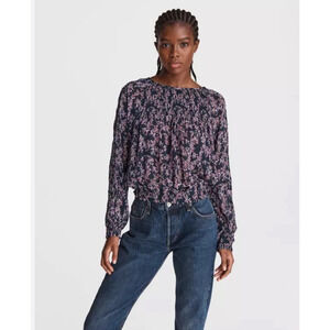 Rag & Bone Blouse Womens Medium Celeste Floral Sheer Pleated Long Sleeve Shirt